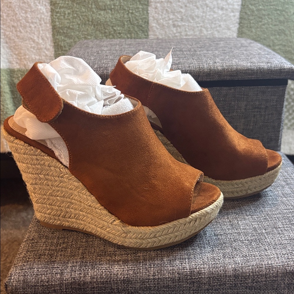 Allegra K Brown Peep-Toe Espadrilles